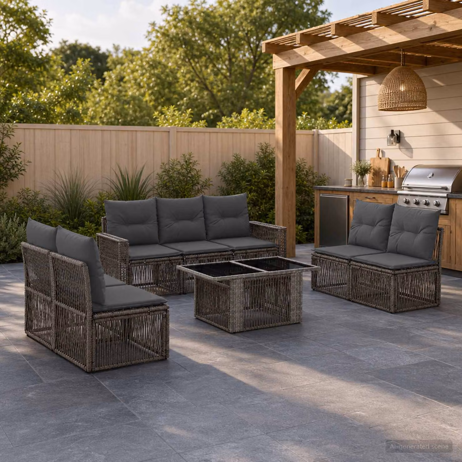Set Divano da Giardino 8 pz vidaXL in Polyrattan Grigio e Antracite con Cuscini e Tavolino da Esterno