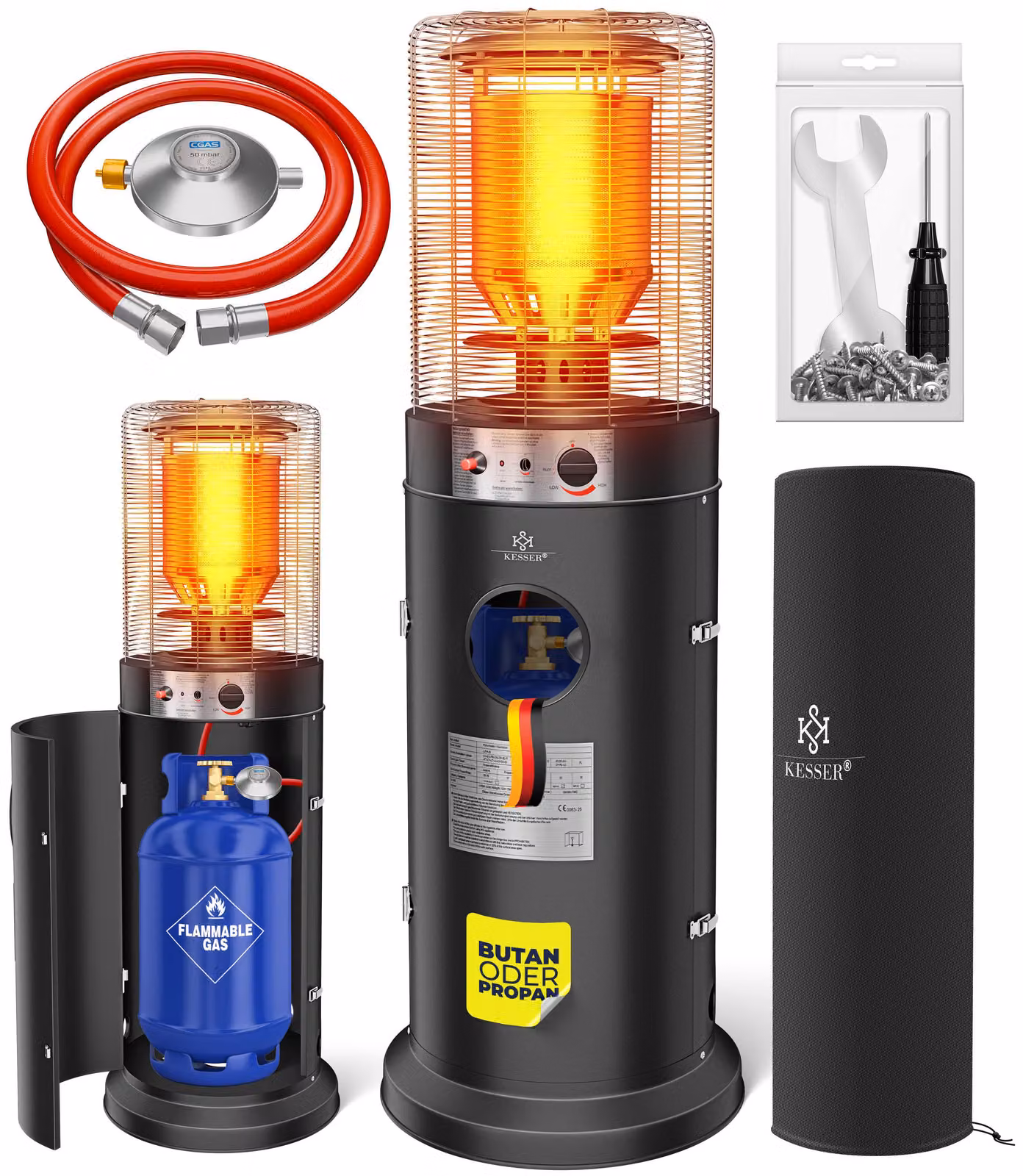 KESSER® Stufa a gas KE12, potenza 10 kW, ideale per terrazze, inclusa copertura protettiva