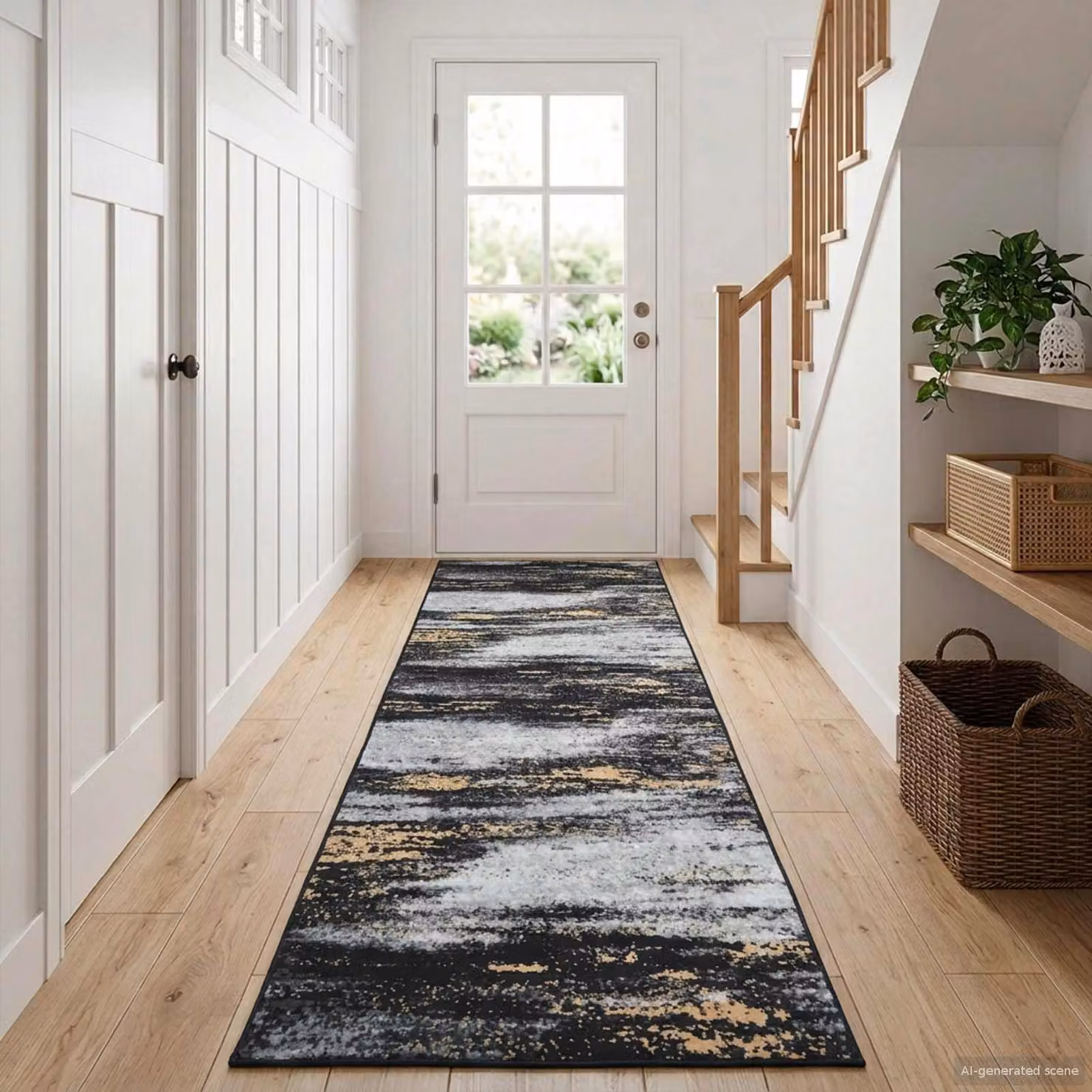Tappeto Runner vidaXL LESAKA Nero e Oro con motivo a diamante, L 250 x P 80 cm