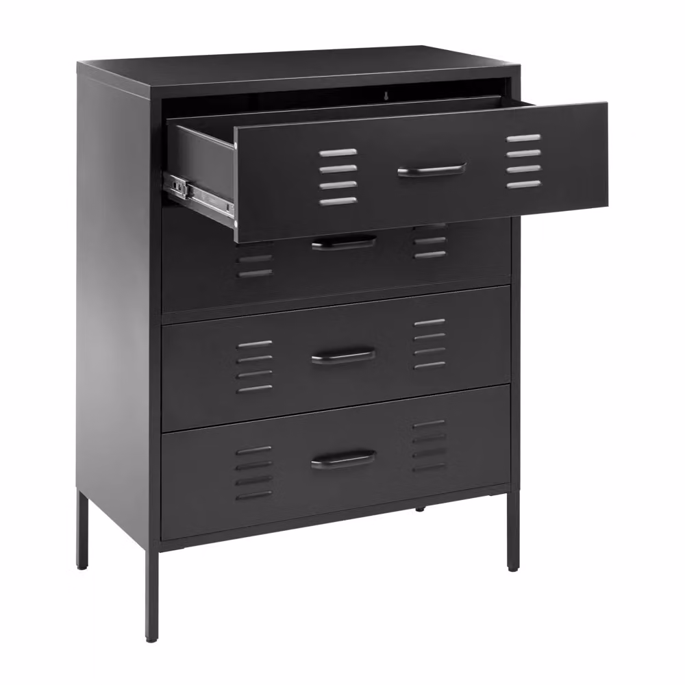 Armadio Beliani a 4 cassetti in metallo nero stile industriale per soggiorno o home office L: 80 cm, P: 40 cm, H: 102 cm – 2
