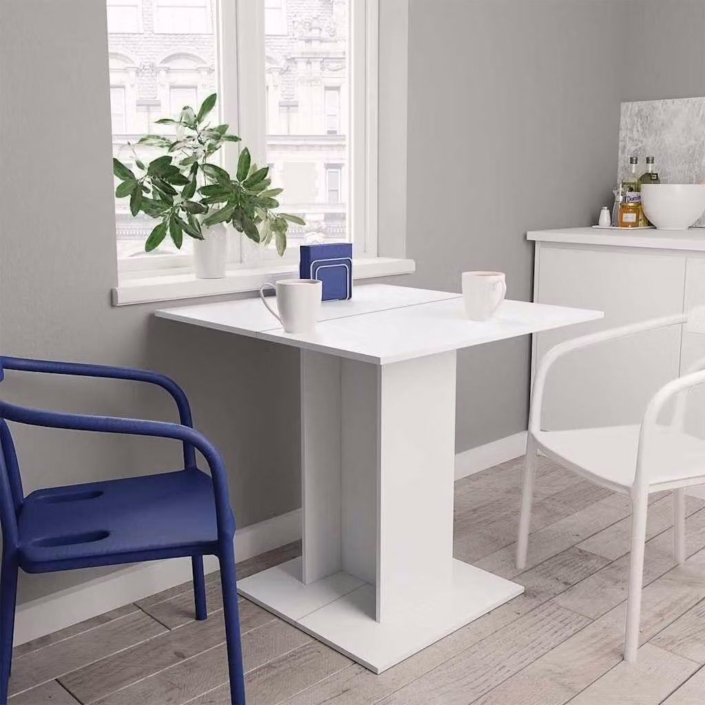 Tavolo da pranzo moderno in legno bianco, 80 x 80 cm