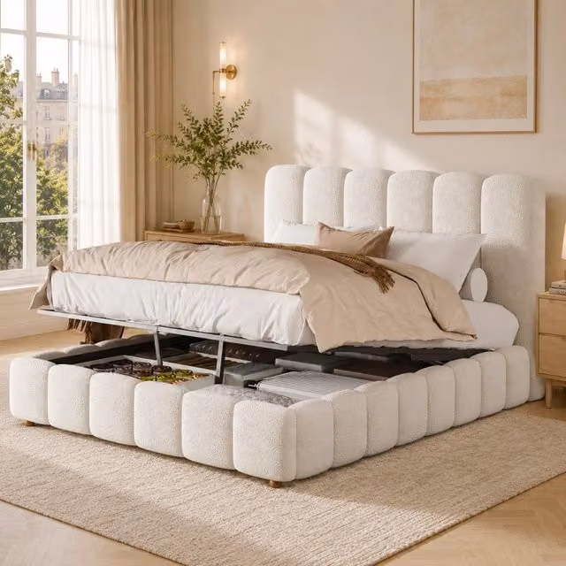 letto imbottito bouclé bianco 155 x 219;5 cm