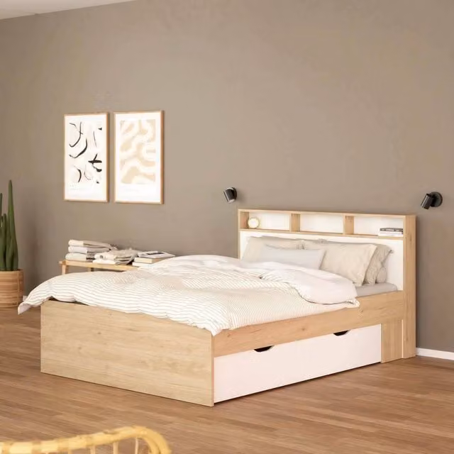 Letto matrimoniale Enteng DMORA in Rovere e Bianco L: 169,8 cm x P: 216 cm x H: 96,8 cm – 1