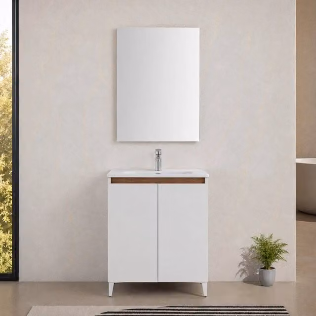 Mobile bagno a terra 60 cm bianco due ante con lavabo Kleo