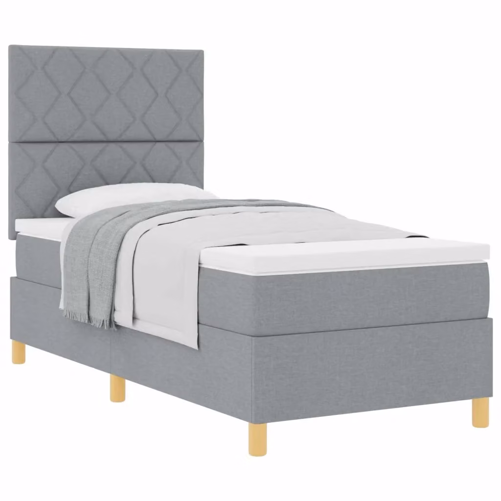 Letto a molle con testiera vidaXL in tessuto grigio con struttura in legno L: 100 cm, P: 200 cm, H: 128 cm – 2