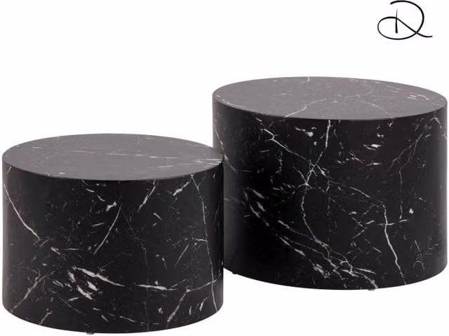 Tavolino Legno Motrik 1-2 Effetto Marmo Nero Tondo Cm ø58h40