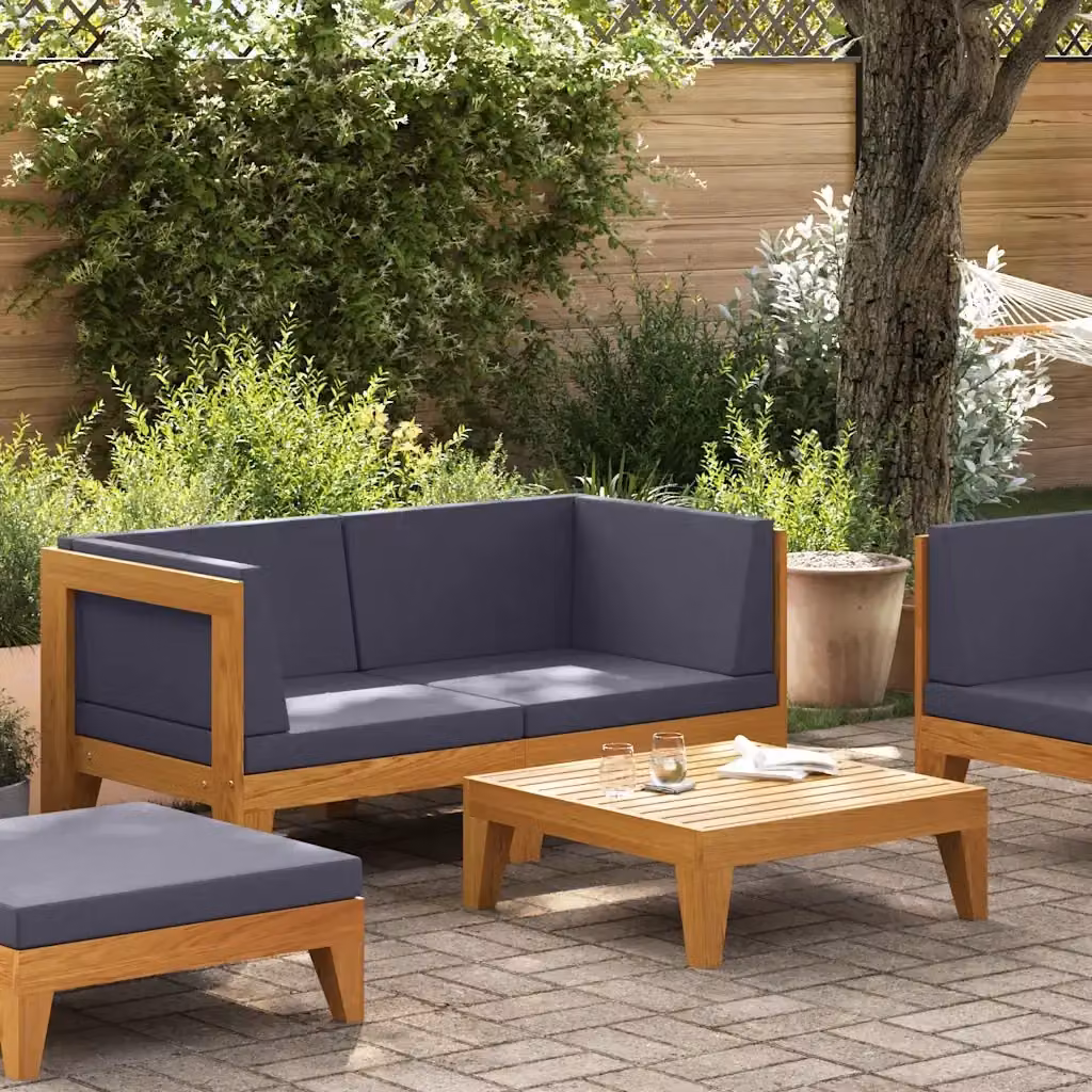 Set Salotto da Giardino a L DESIGN IN in Legno di Acacia con Cuscini Grigi e Tavolino – 2