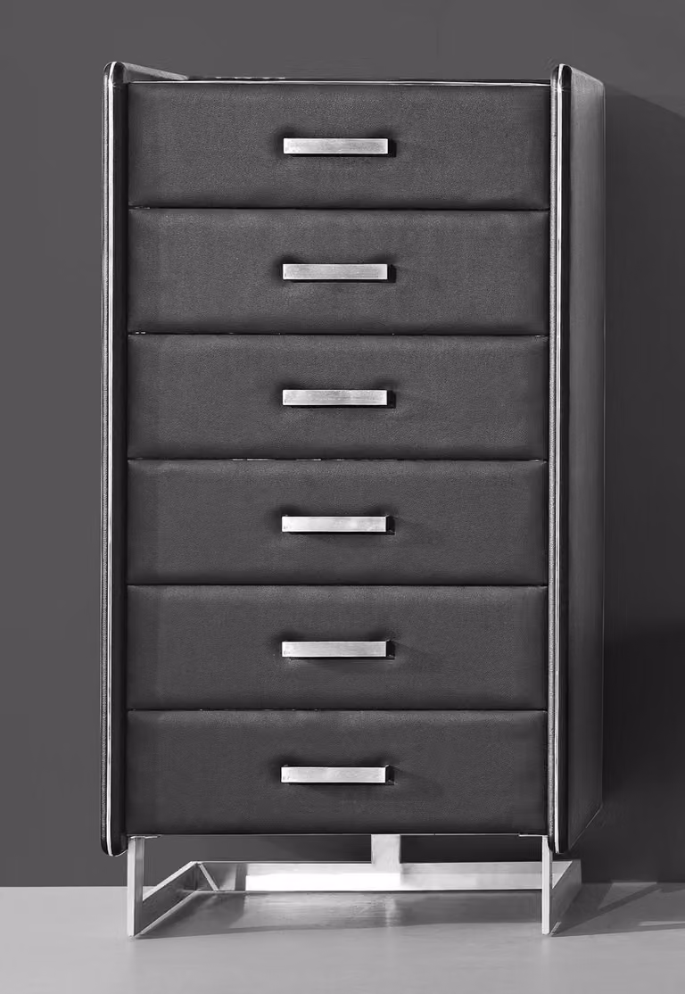 Edle Luxus gepolsterte Sideboard Schrank Kommode Weiß Leder Metall Kommoden