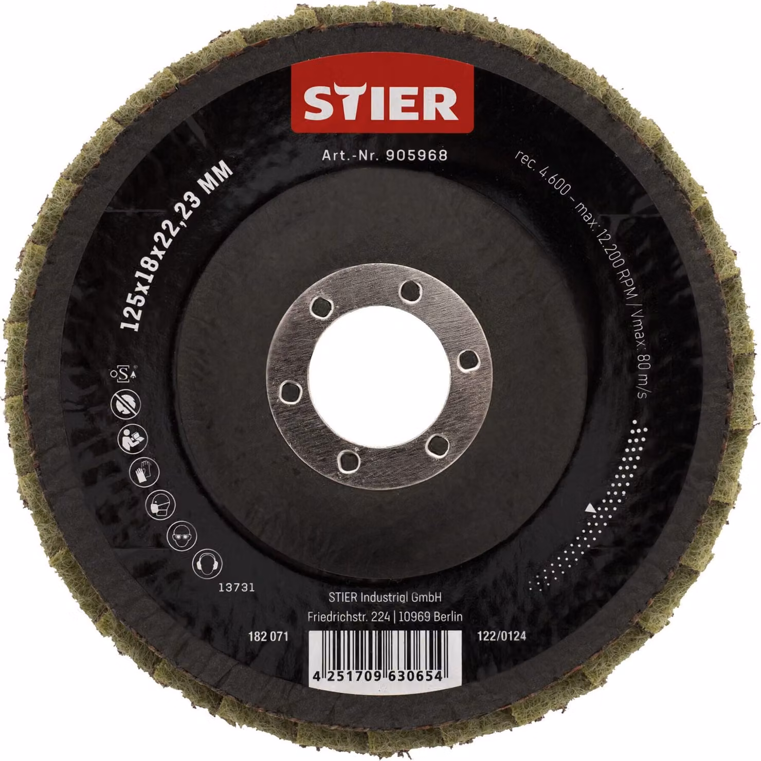 STIER Dischi abrasivi a ventaglio in tessuto non tessuto 125 x 18 x 22,23 mm medi 5 pezzi.