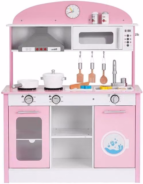 Cucina Giocattolo in Legno Rosa con Luci, Suoni e Accessori per Bambini dai 3 agli 8 Anni