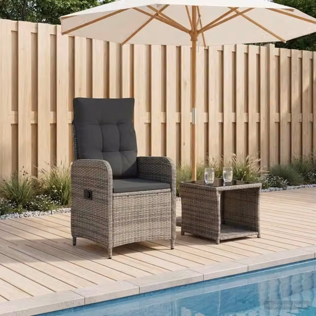 Set Lounge da Giardino vidaXL con 2 Poltrone e Tavolino, Grigio e Antracite, Struttura in Acciaio e Cuscini Inclusi