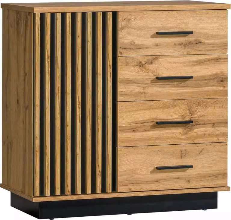 Cassettiera stretta combinata CATAWBA - rovere wotan / nero