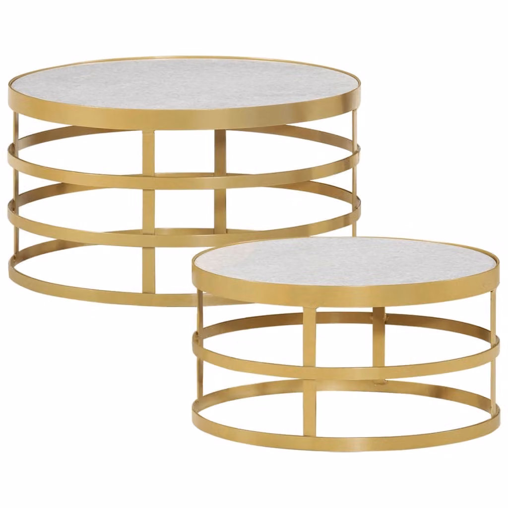 Maison Exclusive - Set di tavolini da caffè, 2 pezzi, in marmo, con finiture color ottone e bianco
