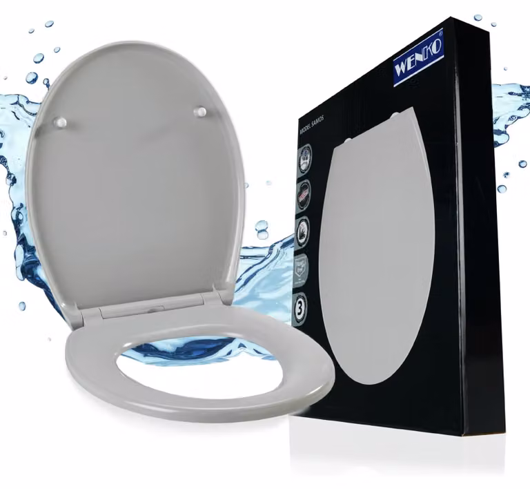 WENKO Premium WC SEAT SAMOS Meccanismo di chiusura morbida Coperchio della toilette a occhiali Fix-Clip