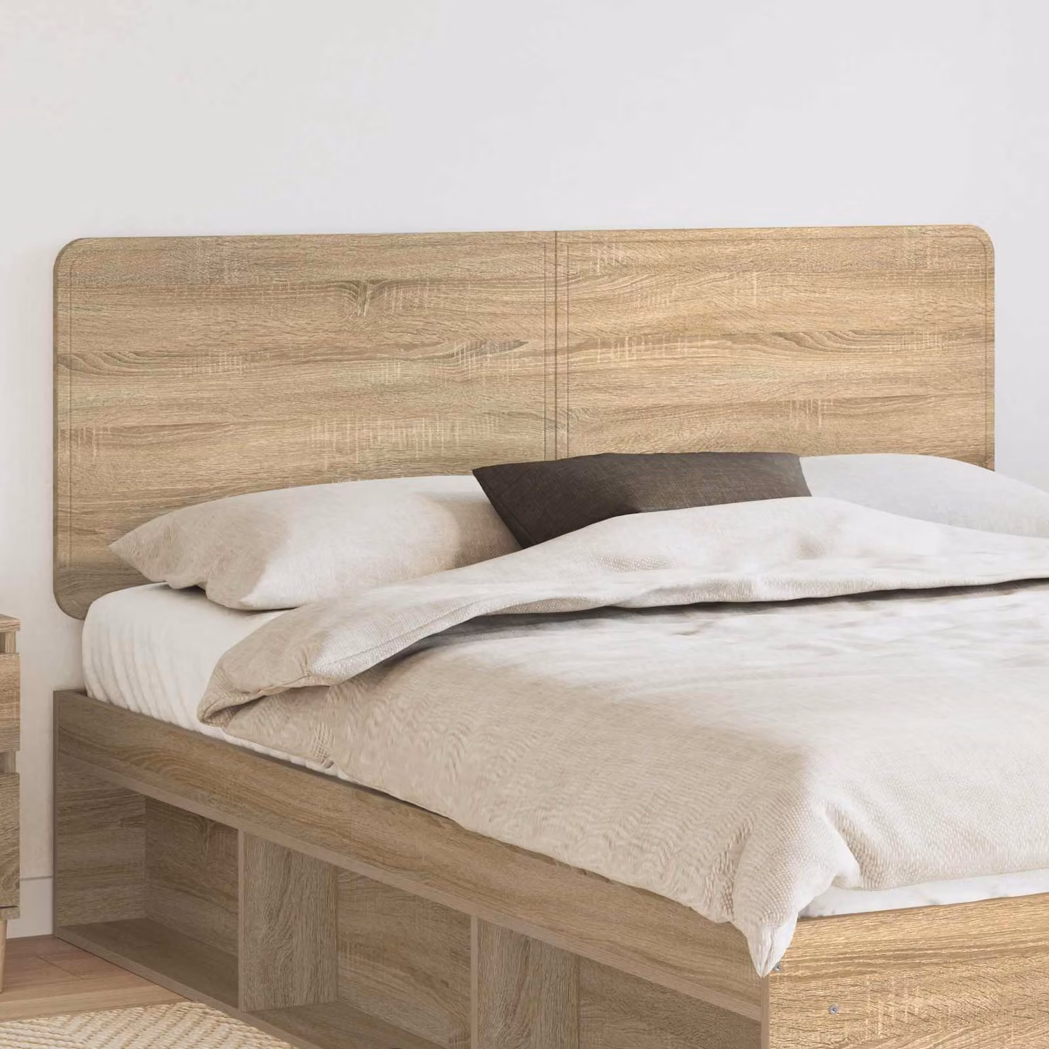 Testiera per letto moderna vidaXL in legno ingegnerizzato color rovere Sonoma con scomparti laterali