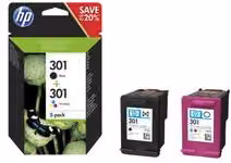 Set di cartucce per stampante HP Series 301 Twin Pack, colori Nero, Ciano, Magenta e Giallo, N9J72AE