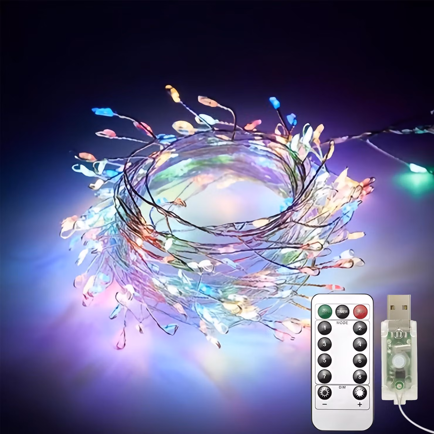 Catena luminosa USB, confezione da 2, lunghezza 6 metri, 200 LED, multicolore, 8 modalità, impermeabile