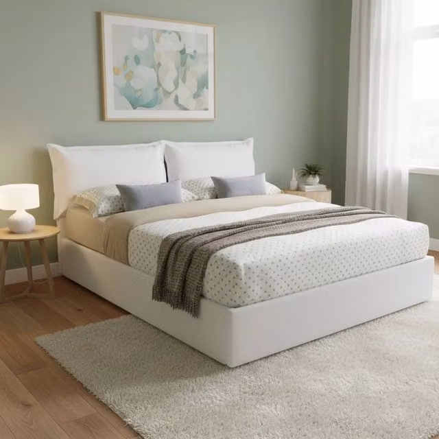 Letto Matrimoniale Moderno Talamo Italia con Contenitore a Sollevamento, Rivestimento in Tessuto e Finta Pelle, Bianco, L/P: 160 x 200 cm – 1