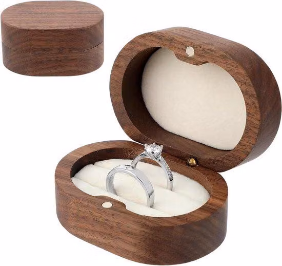 Scatola vintage in legno per anelli di fidanzamento con doppio cassetto, ideale per matrimoni e anniversari – Con doppia guida inclusa.