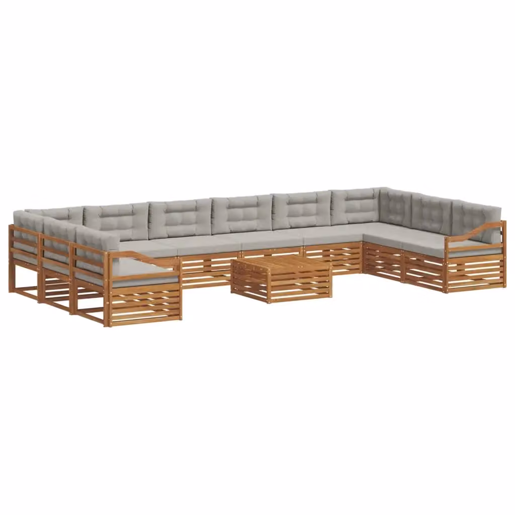 Set divani da giardino a L con tavolo vidaXL, 11 pezzi, Grigio, in legno di acacia trattato – 2
