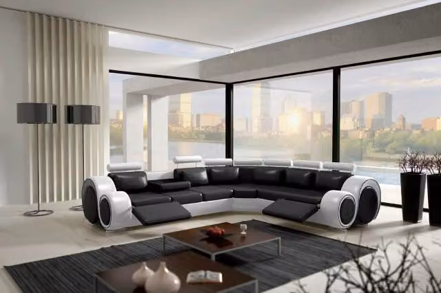 Ledersofa Eck Leder Sofa USB Wohnlandschaft Polster Garnitur Schwarz Weiß