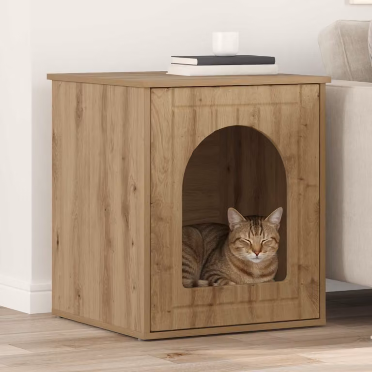 Casa per gatti artigianale vidaXL in legno color rovere, L 53 cm x P 52 cm x H 62 cm