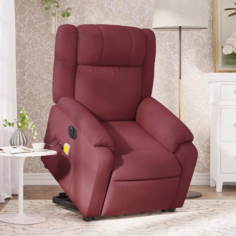Poltrona Alzapersona Elettrica con Massaggio vidaXL in Tessuto Rosso per Senior