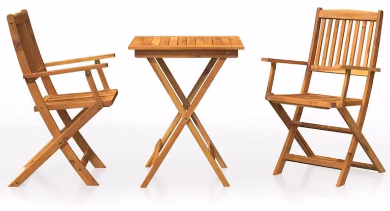 Set da giardino pieghevole, composto da 3 pezzi, realizzato in legno di acacia massello, dimensioni 60 cm. Set di mobili da esterno