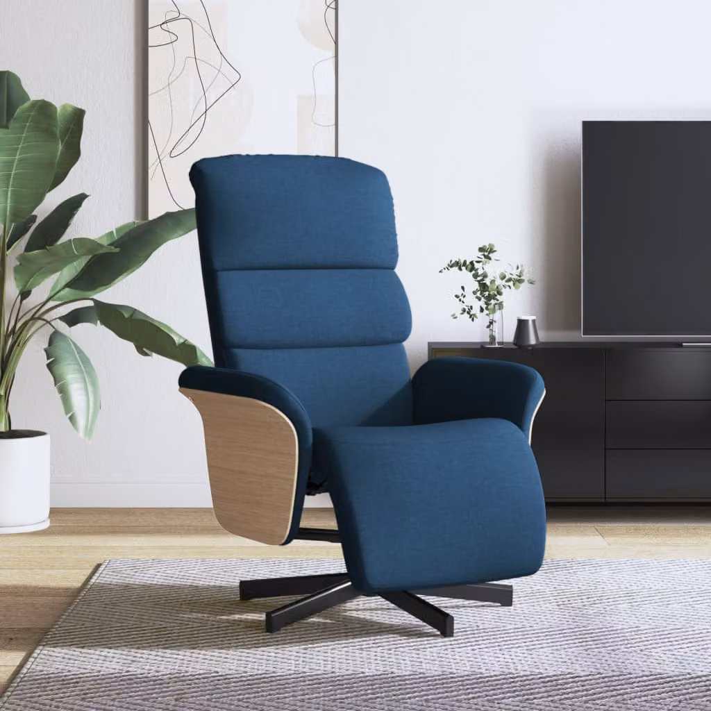 vidaXL Poltrona Reclinabile con Poggiapiedi Blu in Tessuto con Sedia Girevole 360 Gradi e Braccioli