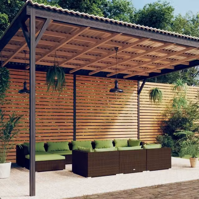 Set di Divani da Giardino a Forma di U vidaXL in Polyrattan Marrone e Verde con Cuscini e Coperture Rimovibili