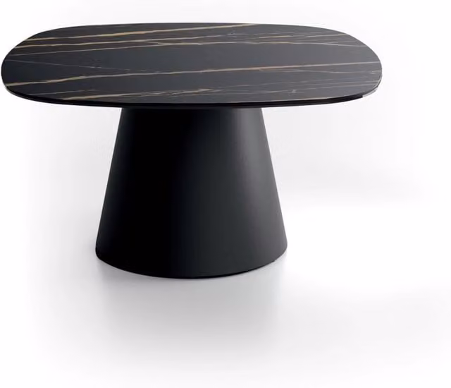 Tavolino da Salotto Pillar Big 90x90 cm con Top in Ceramica su Vetro Effetto Marmo Nero Portoro e Struttura in Metallo Nero