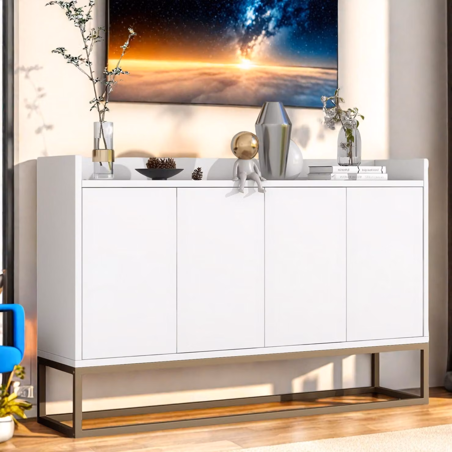 Credenza UnboxG 120x30x80 cm bianca, armadio a 4 ante, armadio contenitore per soggiorno – Mobile contenitore moderno
