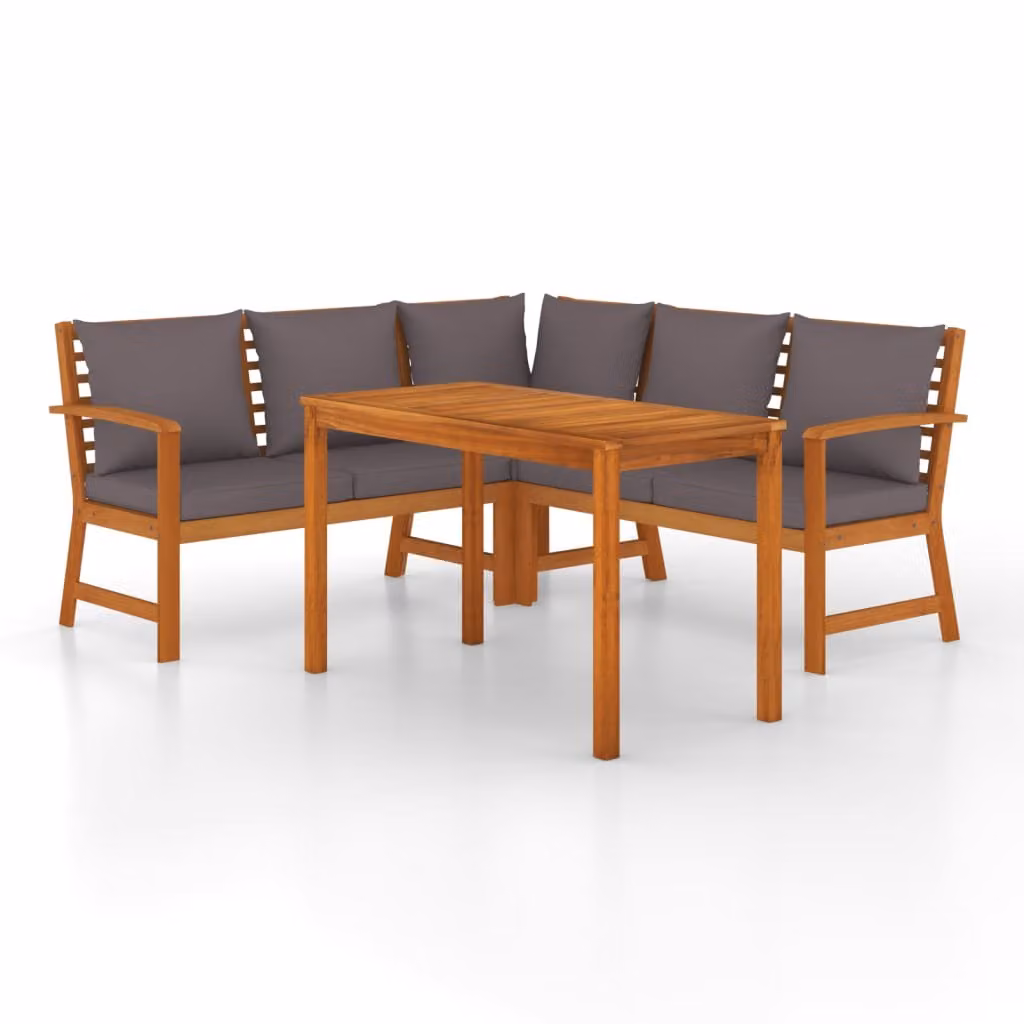 Set da Pranzo Giardino 4pz con Cuscini Legno Massello di Acacia