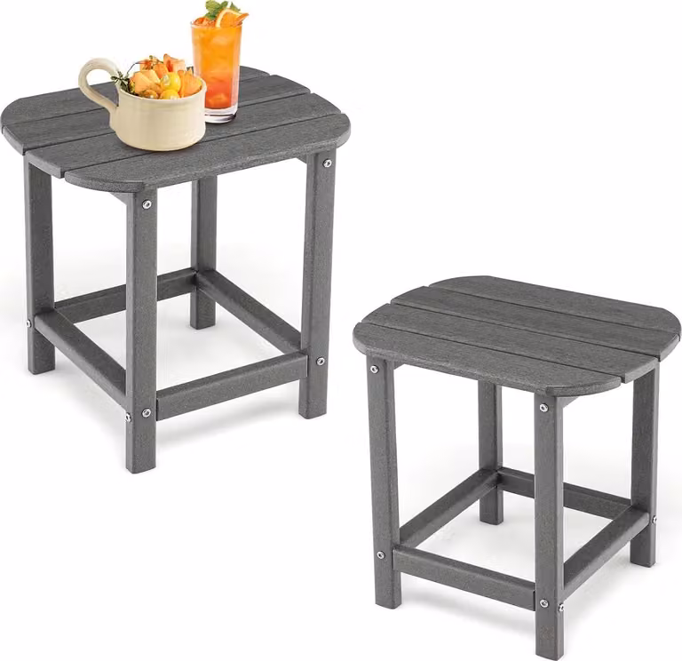 KOMFOTTEU Set da 2 tavolini da giardino in HDPE, tavolino ausiliario fino a 91 kg, tavolino da balcone resistente alle intemperie, tavolino da caffè per balcone, terrazza, cortile, 48 x 37 x 46 cm