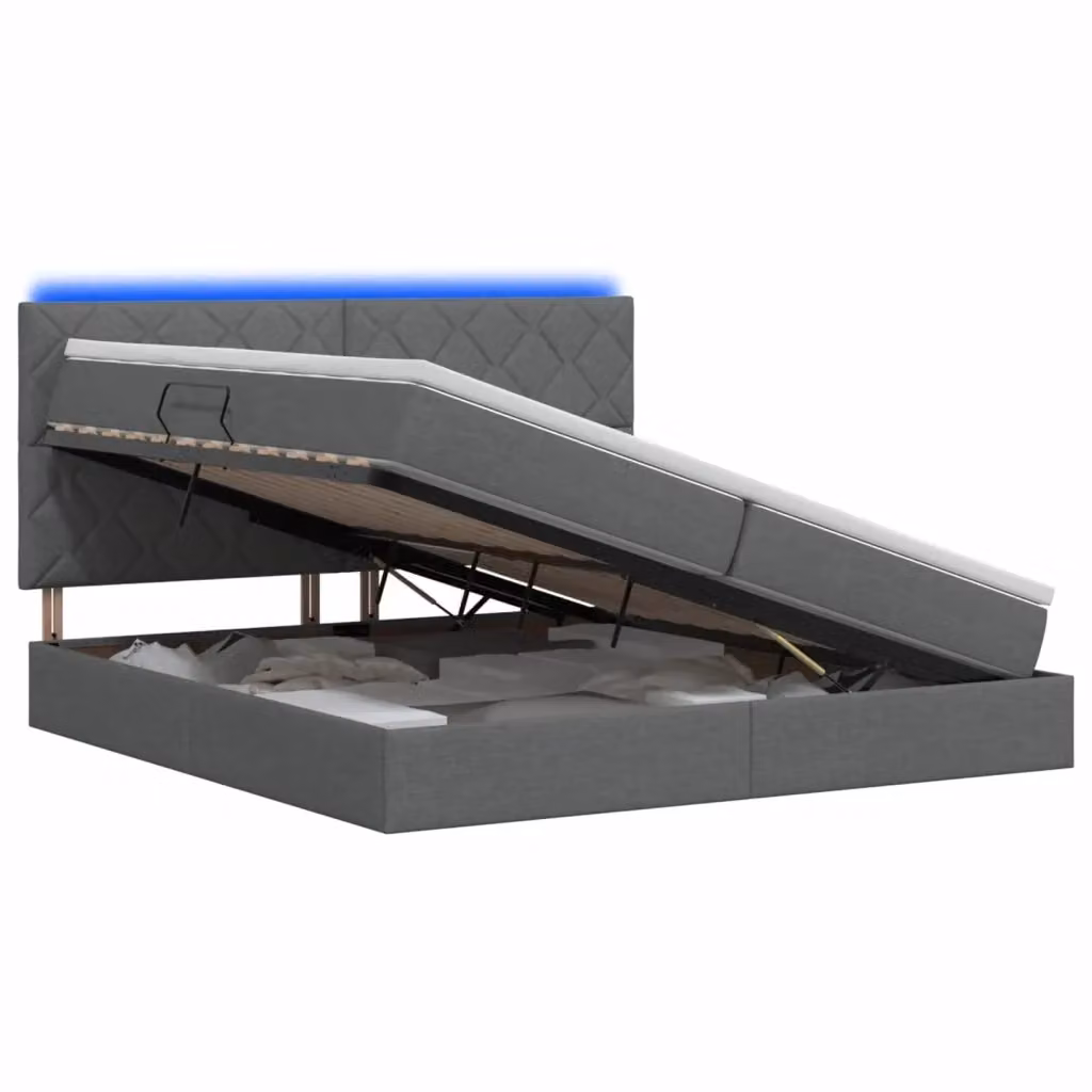 Letto con contenitore e materasso vidaXL Grigio, con illuminazione LED e porte USB, L/P/H: 200 x 200 x 140 cm – 2