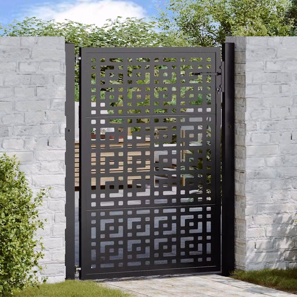 Cancello singolo da giardino vidaXL in acciaio nero con design a croce L: 110 cm, H: 130 cm