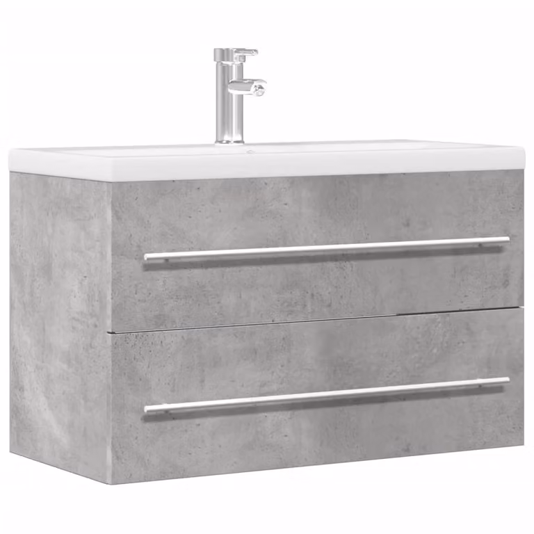 Lavabo Mobile vidaXL Grigio Cemento con Cassetti, Design Rustico e Finitura Opaca, L 80 x P 38,5 x H 48 cm