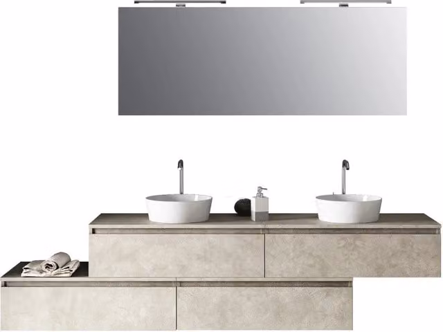 Composizione bagno con doppio lavabo ASTRA colore avana, 9 pezzi, L/P/H: 225 x 45 x 190 cm – 1
