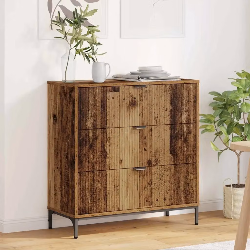 Credenza Buffet in Legno Vecchio e Metallo Marrone per Soggiorno e Cucina L: 79,5 cm, P: 33 cm, H: 82 cm – 2