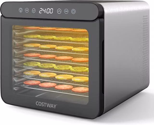 Essiccatore Alimentare COSTWAY in Acciaio Inox Color Argento, Disidratatore da 600W con 7 Vassoi, Timer 24 Ore e Temperatura Regolabile 30-75℃ per Carne, Frutta e Verdura – 1