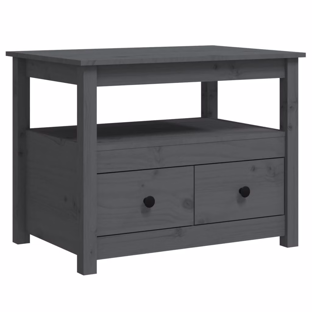 Tavolino da Salotto Grigio 71x49x55cm in Legno Massello di Pino