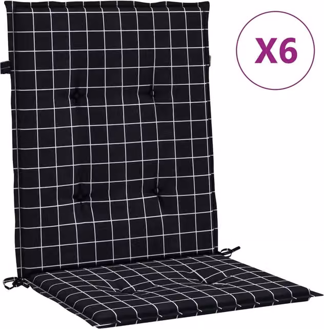 Set di 6 cuscini per sedie rettangolari DESIGN IN neri in poliestere idrorepellenti e resistenti ai raggi UV