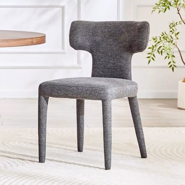 Set di 2 sedie da sala da pranzo OKWISH con schienale a T, seduta imbottita in tessuto grigio e gambe in metallo