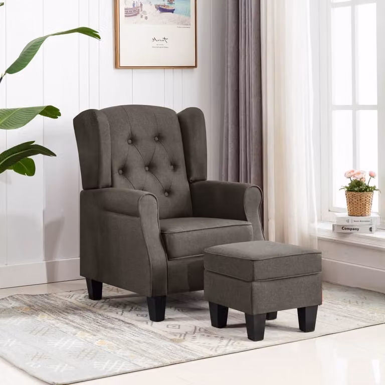 The Living Store Poltrona con poggiapiedi in tessuto Taupe