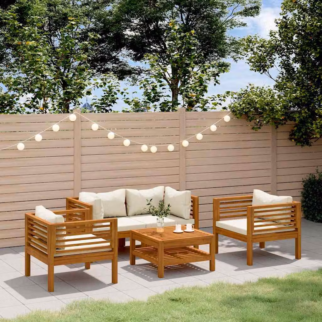Set Divani da Giardino vidaXL 5 pz in Legno di Acacia con Cuscini Beige