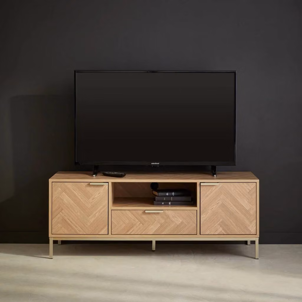 Mobile TV Sweeek in legno e metallo con effetto spina di pesce, marrone, L 120 x P 40 x H 45 cm – 2