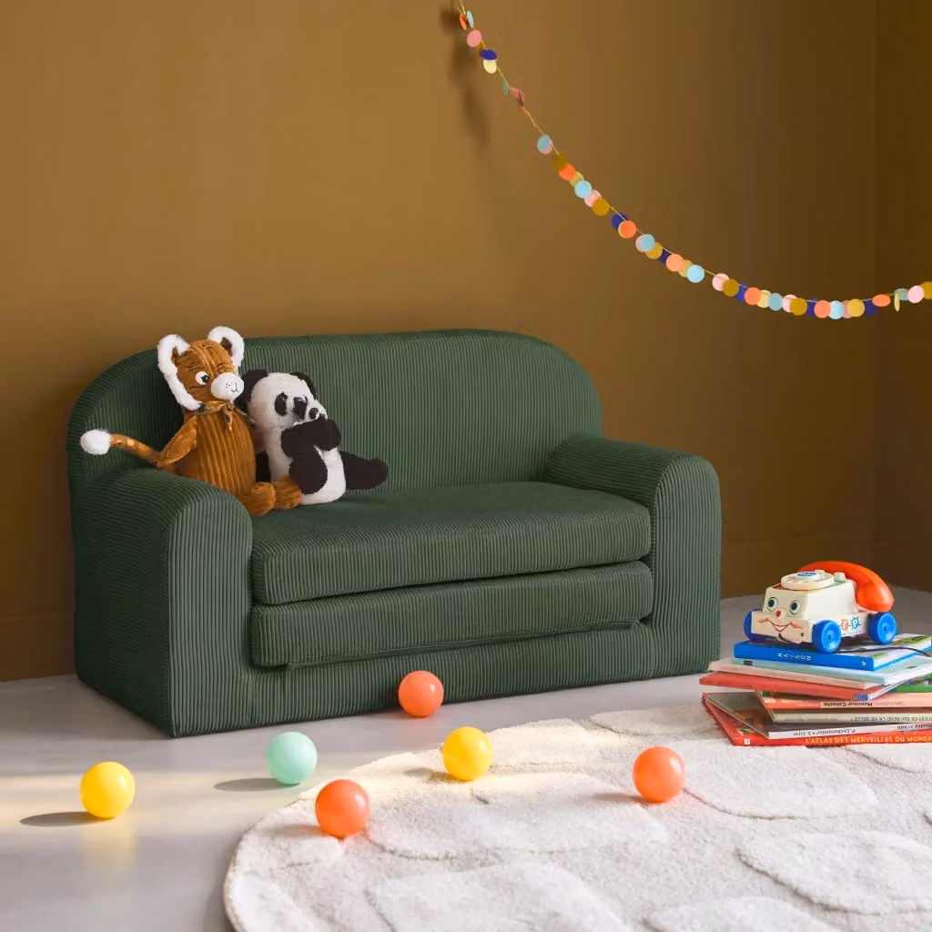 Divano letto per bambini Sweeek in velluto a coste verde kaki – 2