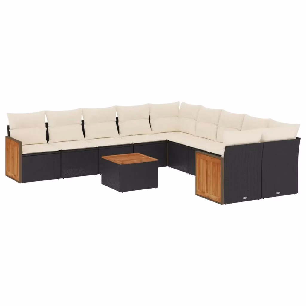Set di Divani da Giardino a L vidaXL in Polyrattan Nero con Cuscini e Tavolino da Esterno 11 Pezzi – 2