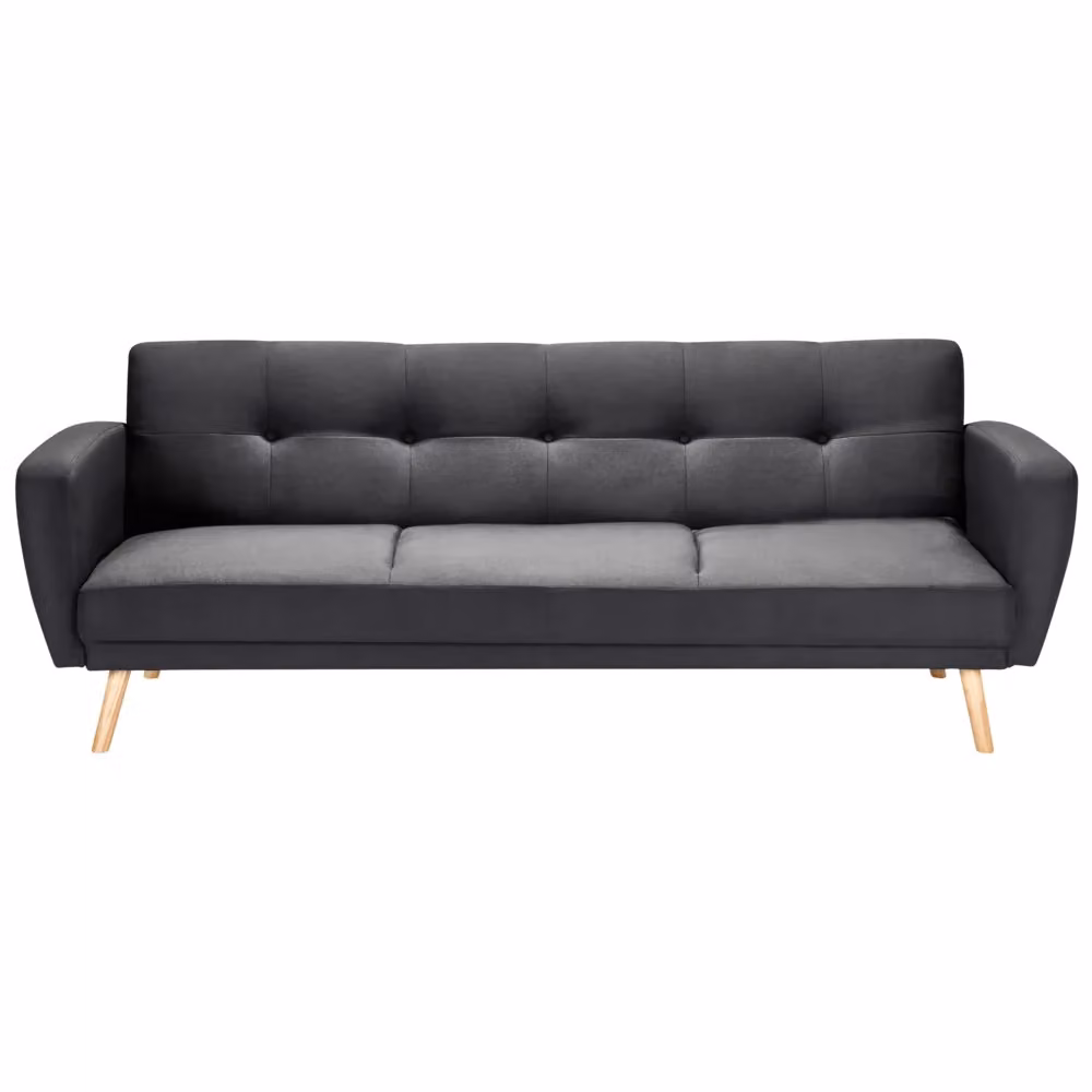 Divano Letto Beliani a 3 Posti Rivestito in Tessuto Nero con Gambe in Legno di Gomma e Sistema Click Clack per Soggiorno Moderno e Minimalista – 2
