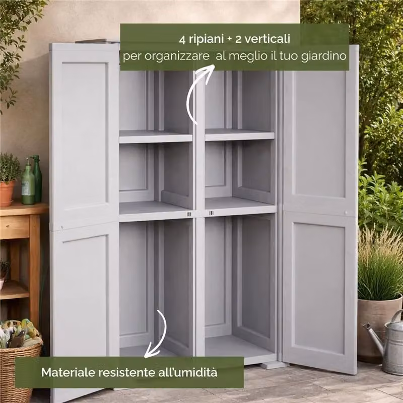 Armadio Tontarelli a 2 Ante Grigio con 2 Ripiani, Mobile Verticale Salvaspazio L: 79 cm, P: 43 cm, H: 164 cm – 2